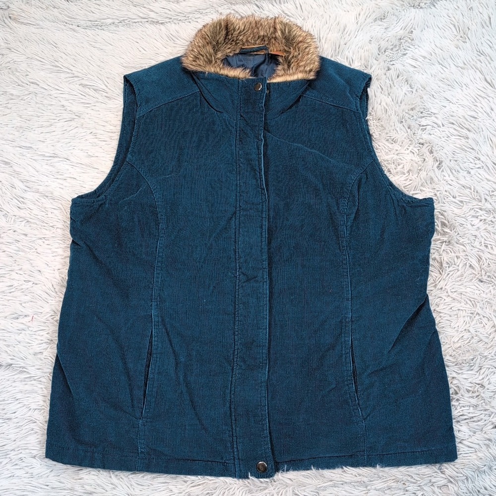 Northcrest Vest Womens XL Blue Corduroy Gorpcore Zip Up Comfort Pockets
